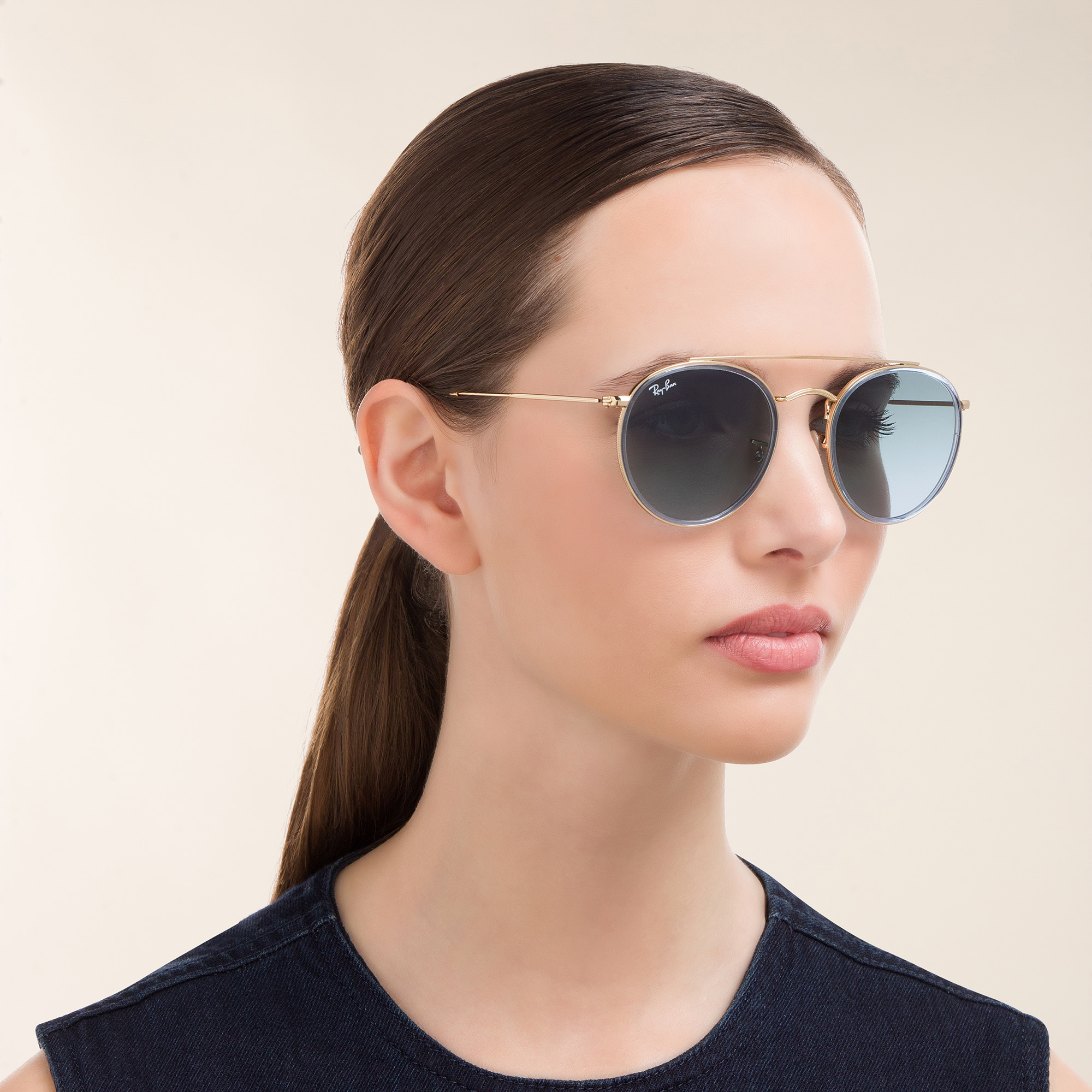Ray-Ban Round Double Bridge Sunglasses in Gold – Product Photo 6
