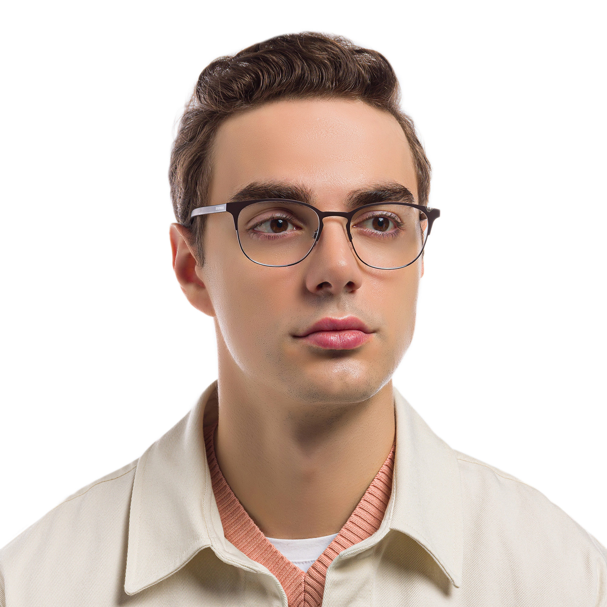 Emporio Armani Oval Eyeglasses in Matte Brown & Gunmetal – Product Photo 6