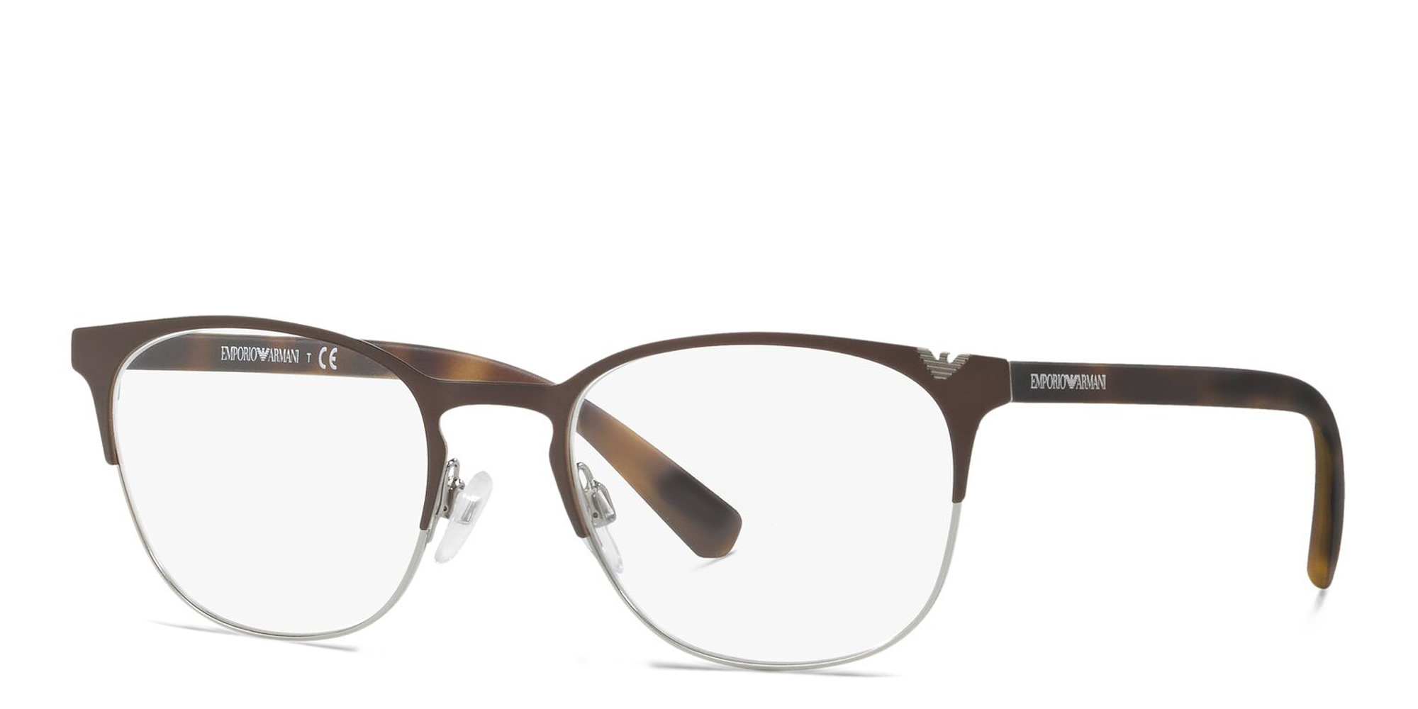 Emporio Armani Oval Eyeglasses in Matte Brown & Gunmetal – Product Photo 2