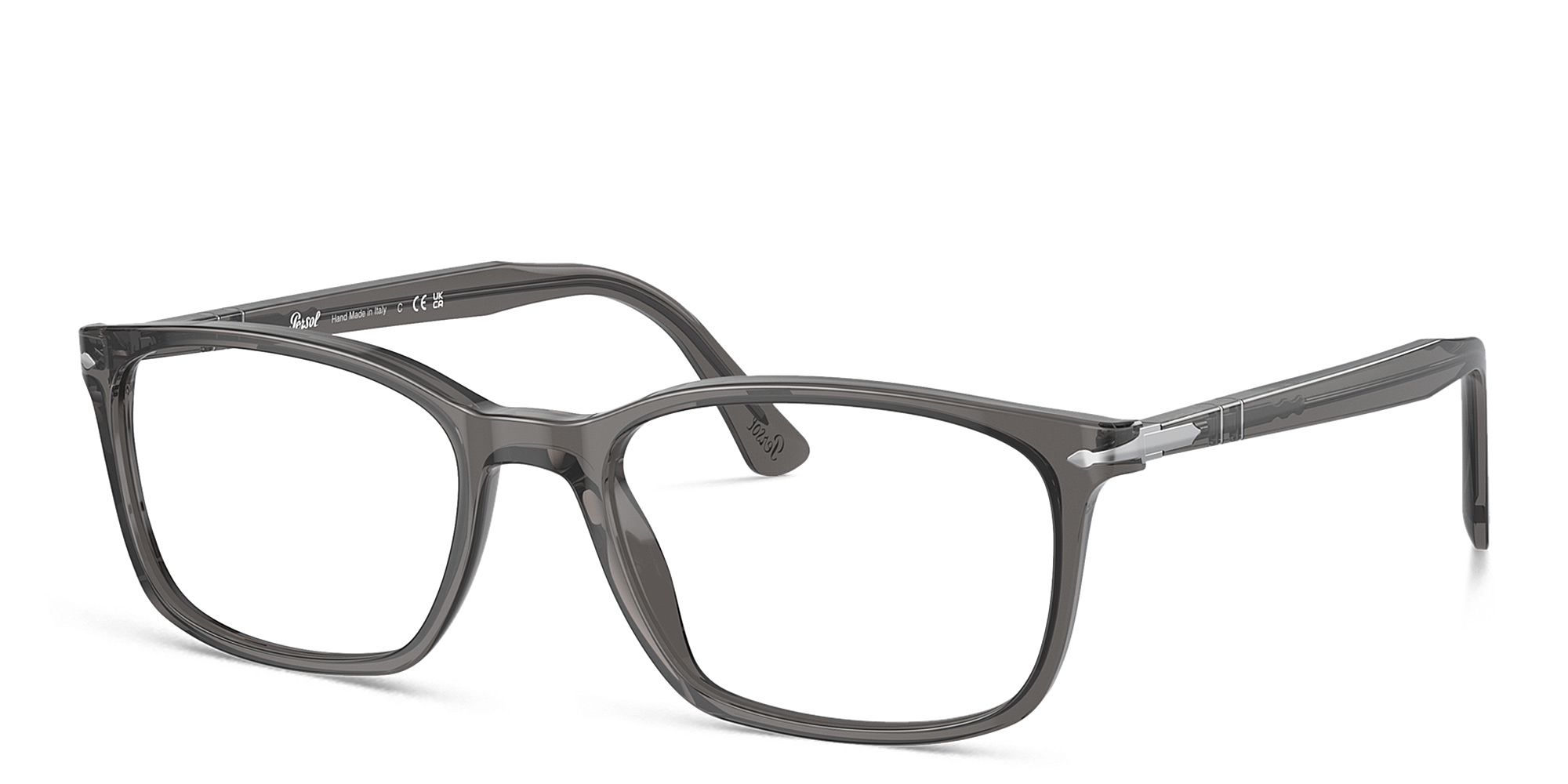 PERSOL Wide Rectangle Eyeglasses in Transparent Grey – Product Photo 2