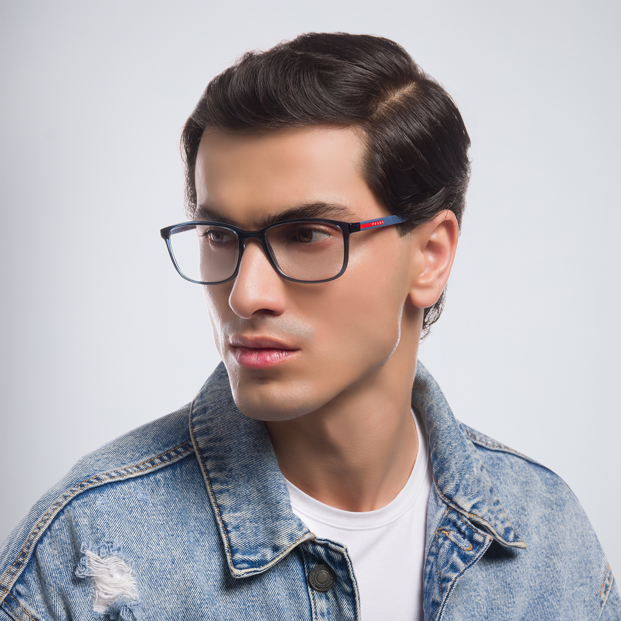 Prada Linea Rossa Wide Rectangle Eyeglasses in Blue – Product Photo 6