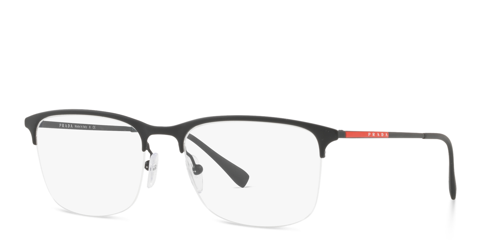 Prada Linea Rossa Half-Rim Wide Rectangle Eyeglasses in Rubber Black – Product Photo 2