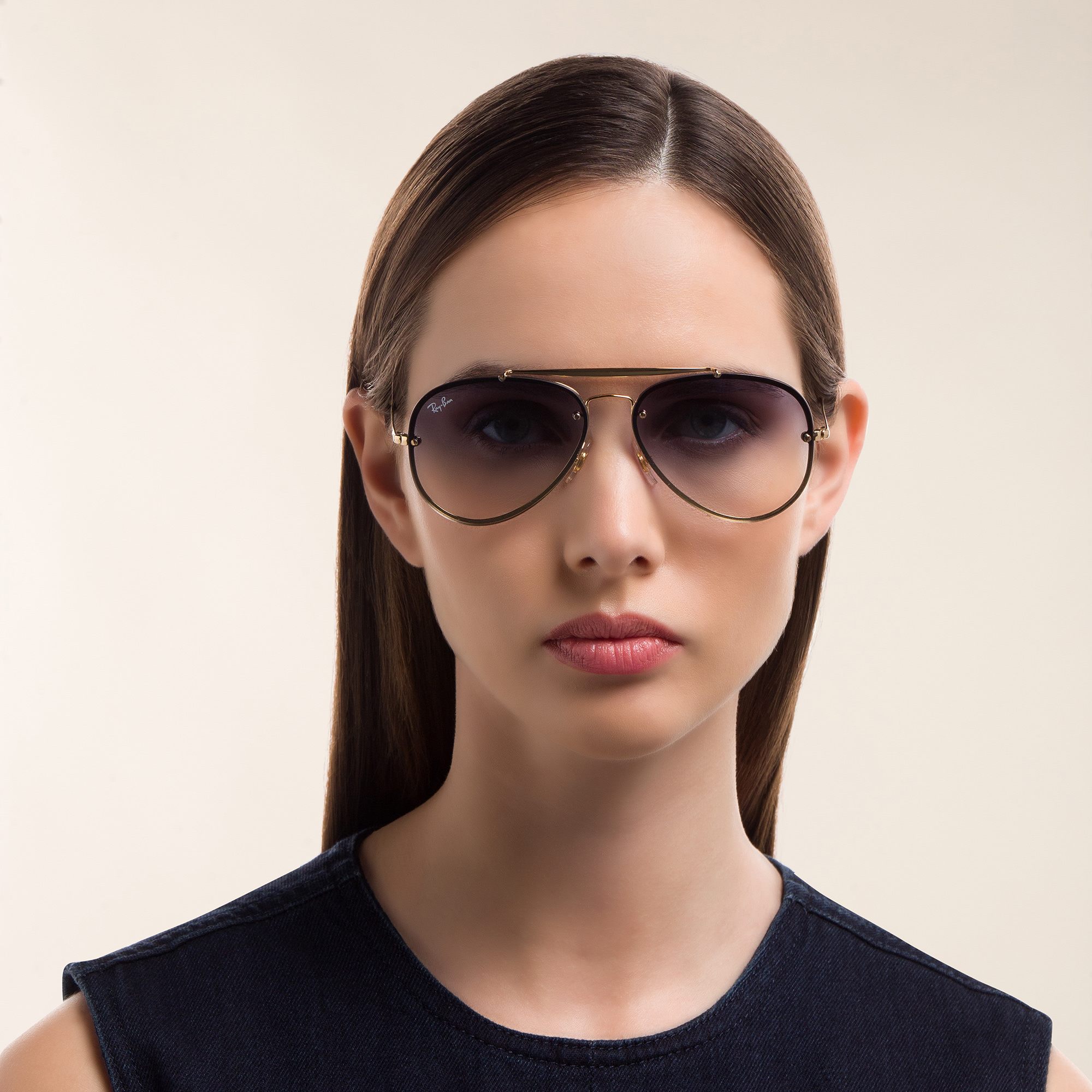 Ray-Ban Blaze Aviator Unisex Rimless Sunglasses in Gold – Product Photo 5