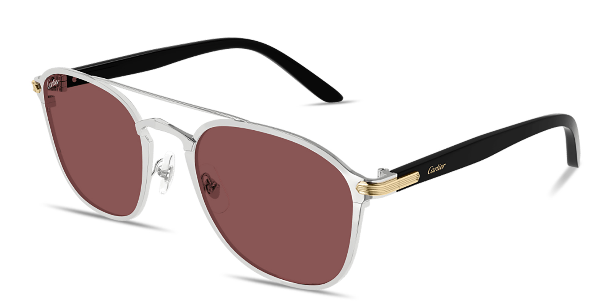 Shop Cartier C de Cartier Unisex Rectangle Sunglasses in Silver online.