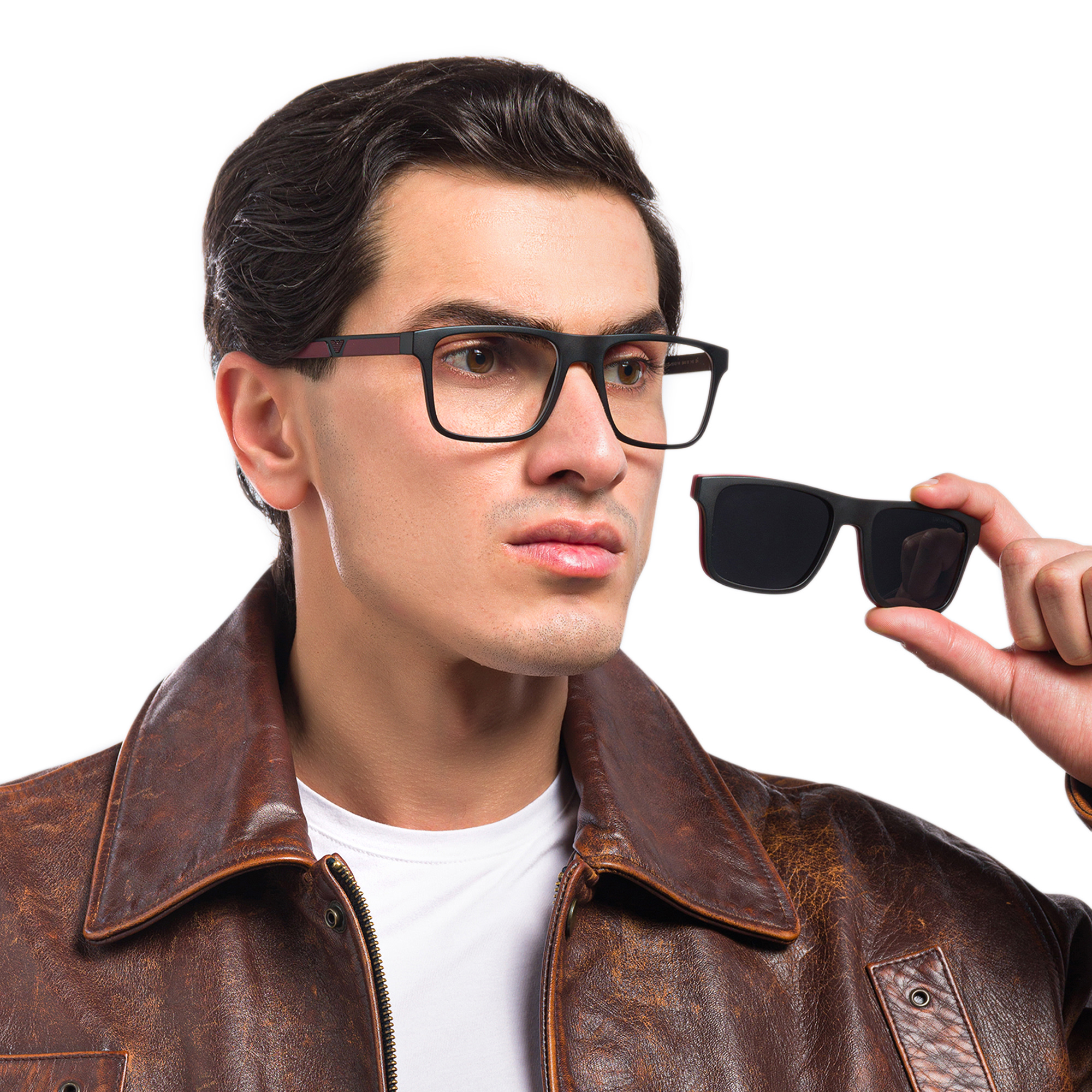 Emporio armani glasses clip on clearance