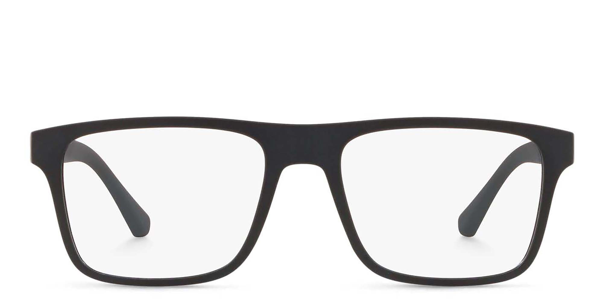 Shop Emporio Armani Rectangle Eyeglasses in Matte Black online.