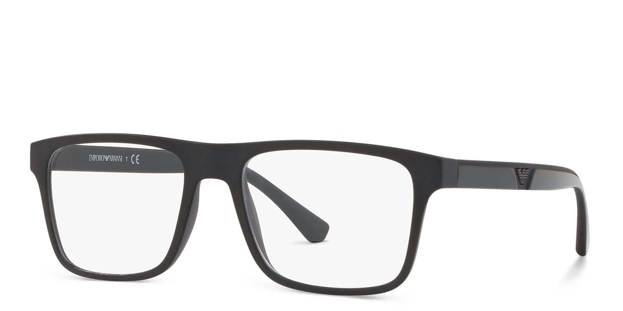 Shop Emporio Armani Rectangle Eyeglasses in Matte Black online.
