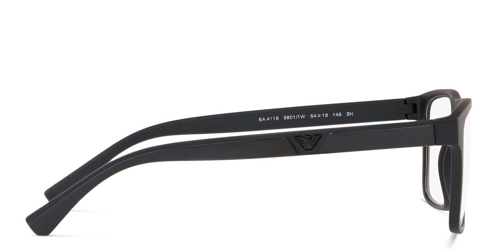 Shop Emporio Armani Rectangle Eyeglasses in Matte Black online.