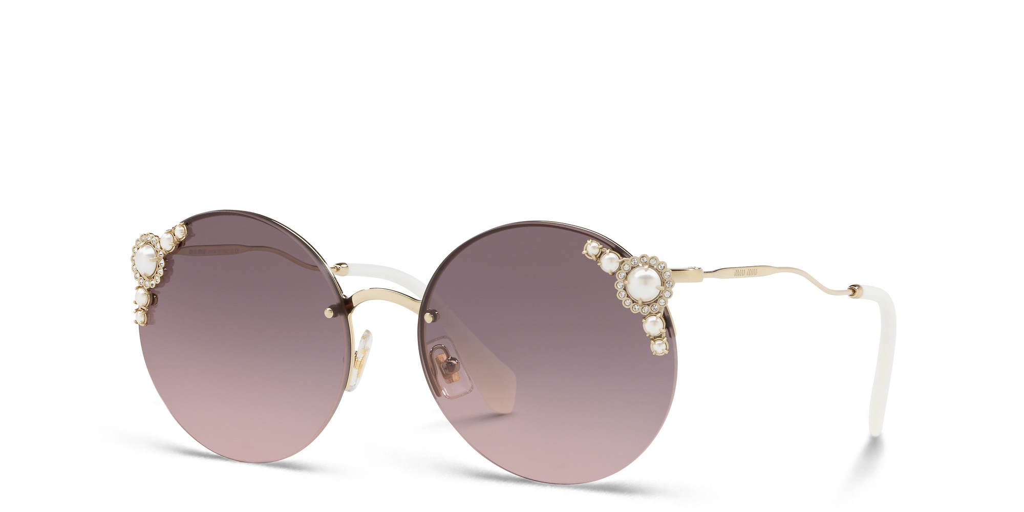 MIU MIU Rimless Round Sunglasses in Pale Gold – Product Photo 2
