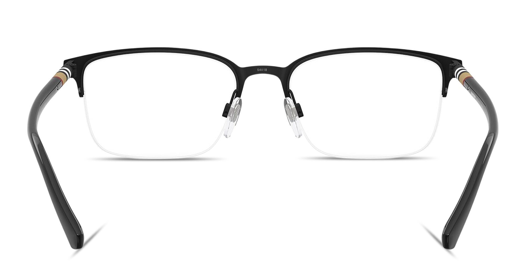 Shop BURBERRY Check Half-Rim Rectangle Eyeglasses in Black Rubber online.