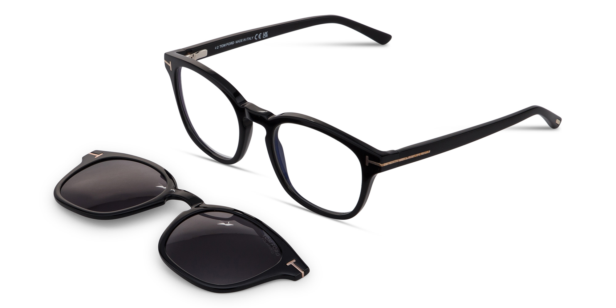 Shop TOM FORD Clip-On Round Eyeglasses in Black online.