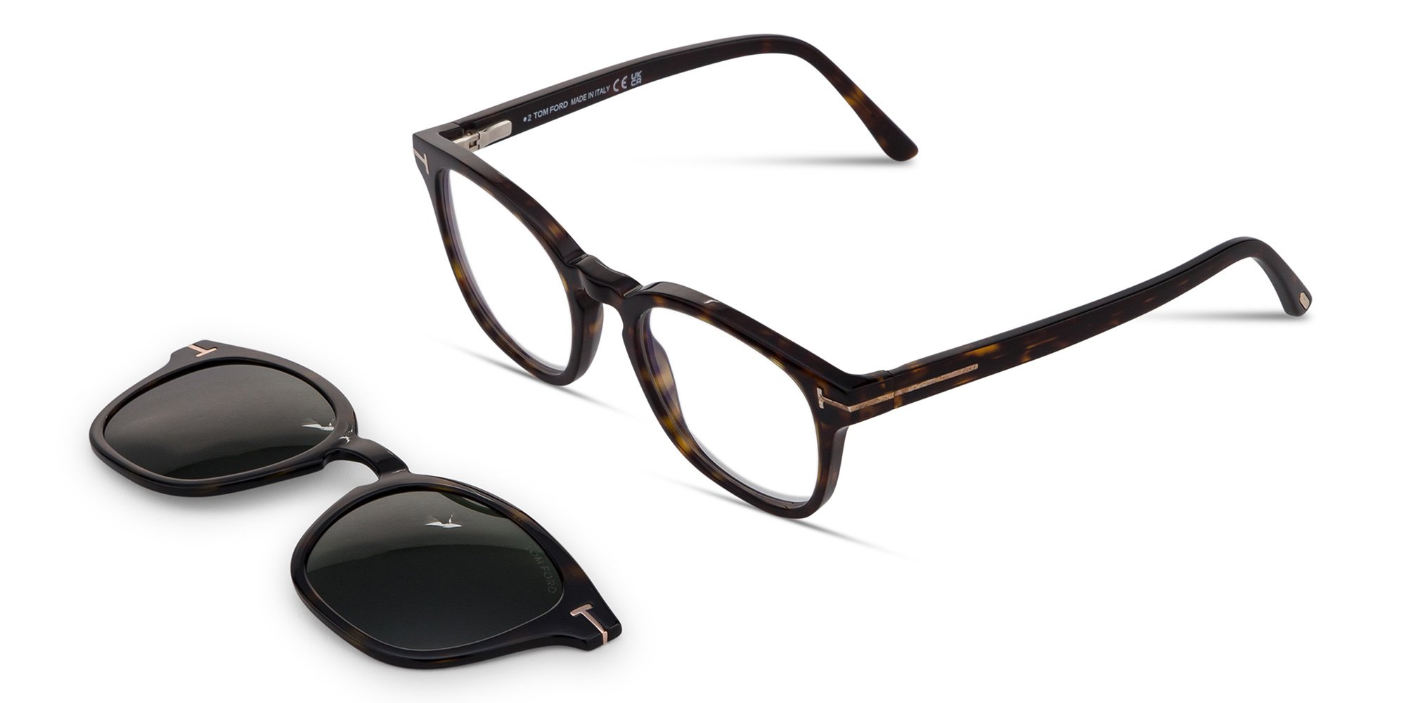 Shop TOM FORD Clip-On Round Eyeglasses in Havana online.