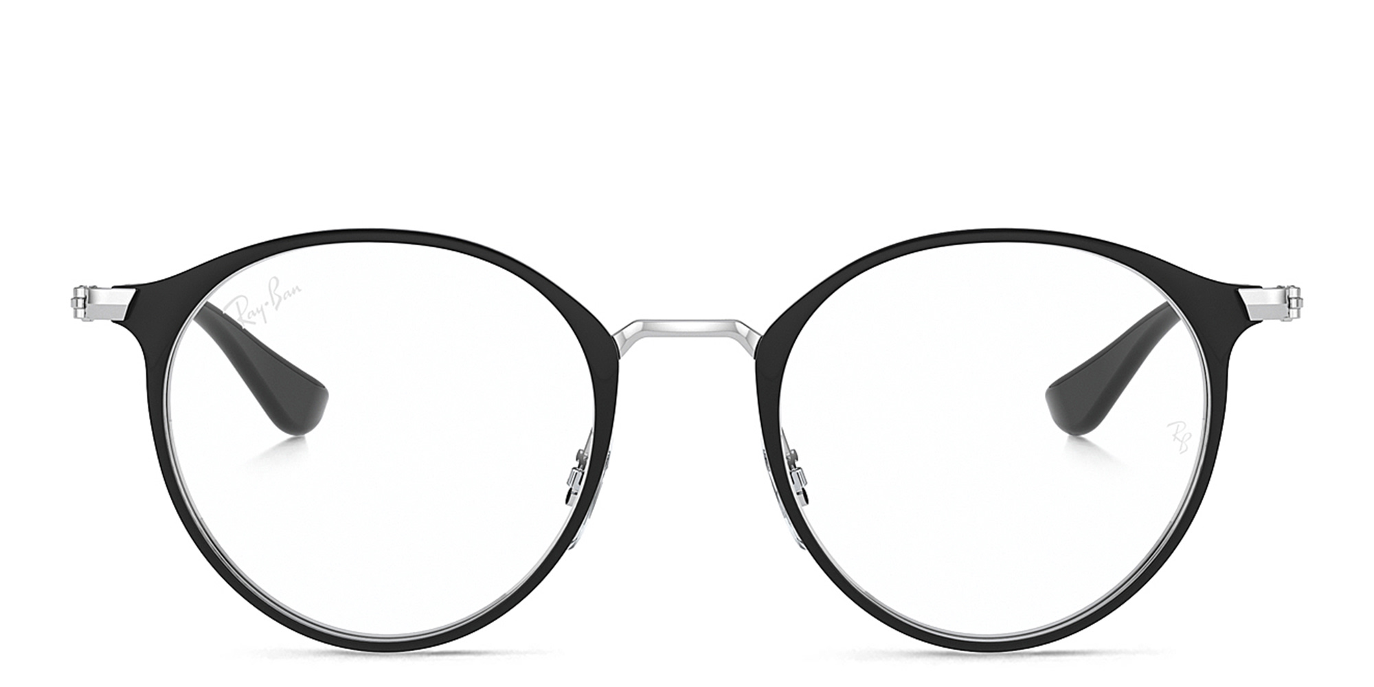 Ray-Ban Junior Kids Panthos Eyeglasses in Metal in Black On Silver – Product Photo 1