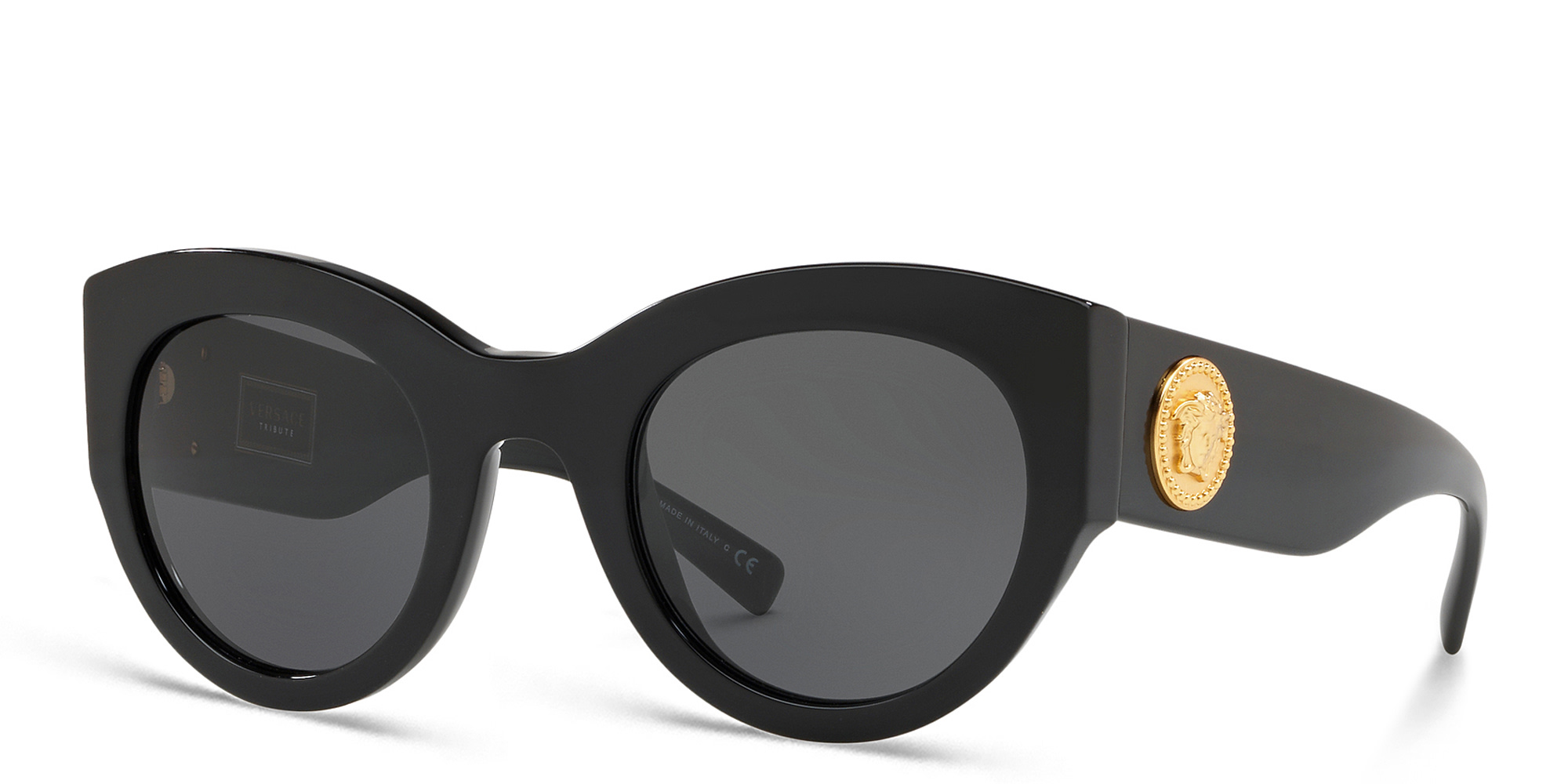 Shop VERSACE Medusa Cat-Eye Sunglasses in Black online.