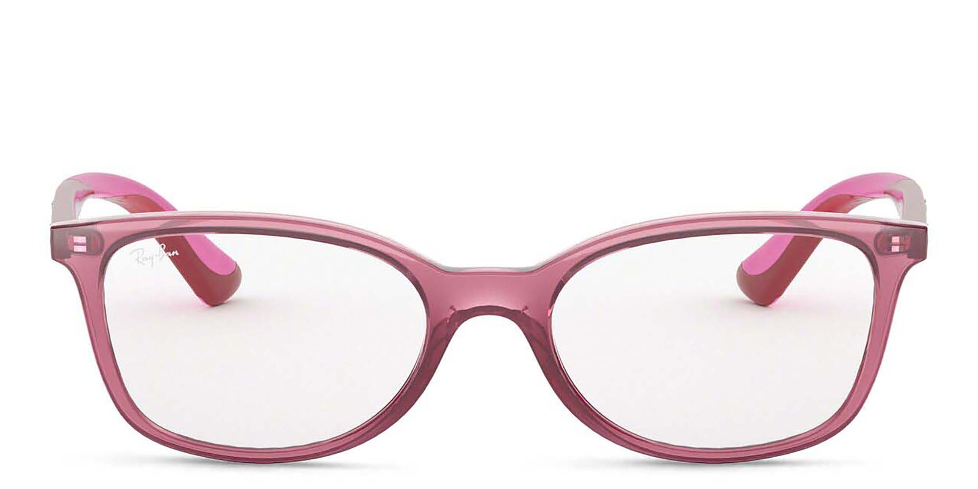 Shop Ray-Ban Junior Ferrari Kids Rectangle Eyeglasses in Transparent Red online.
