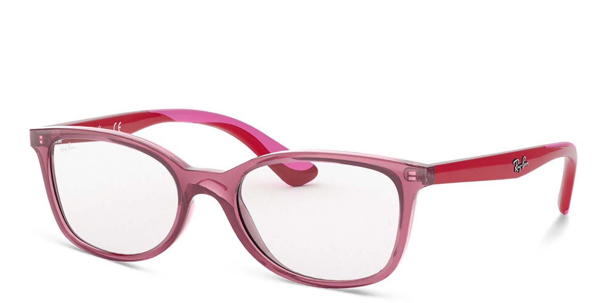 Shop Ray-Ban Junior Ferrari Kids Rectangle Eyeglasses in Transparent Red online.