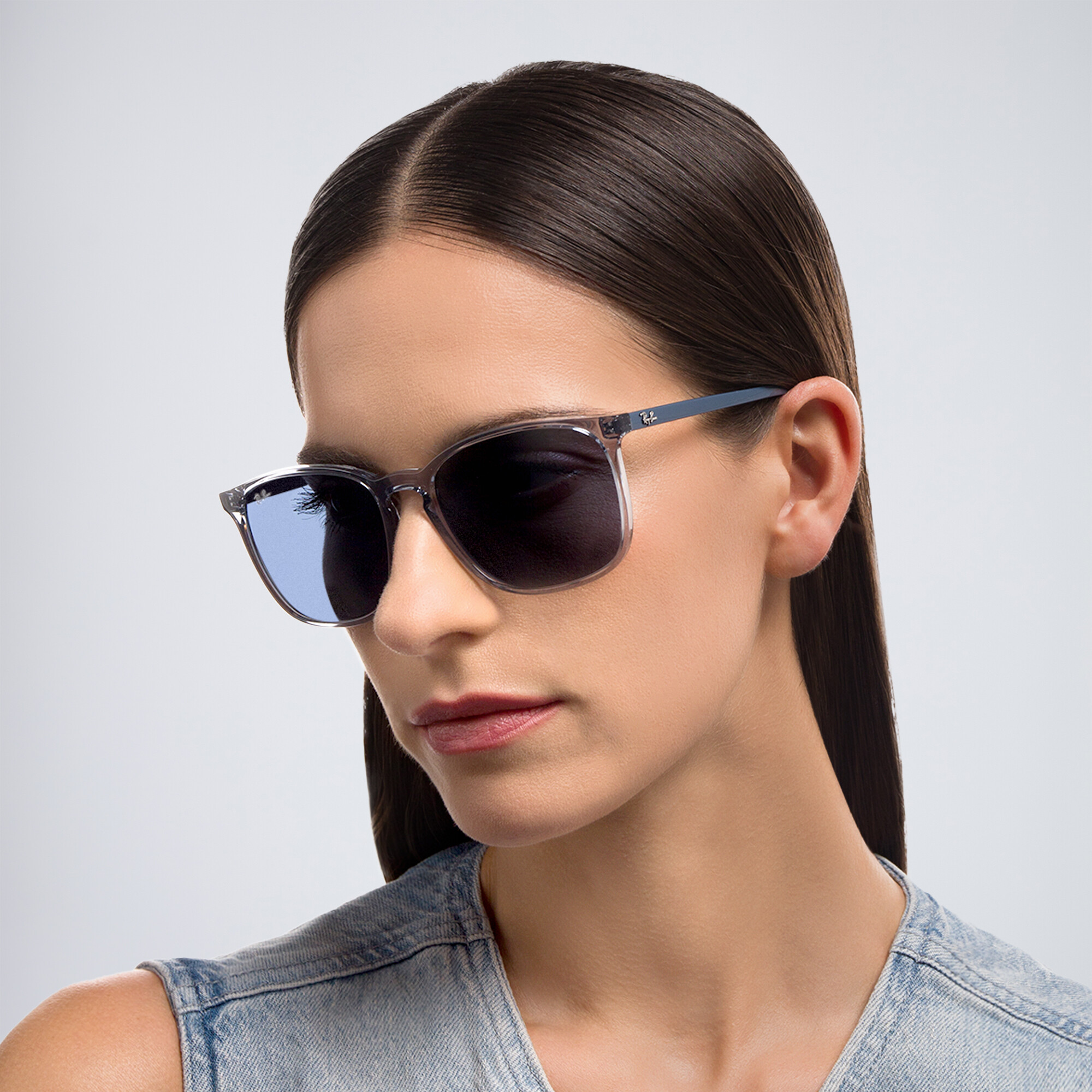 Shop Ray-Ban Unisex Square Sunglasses in Transparent Blue online.