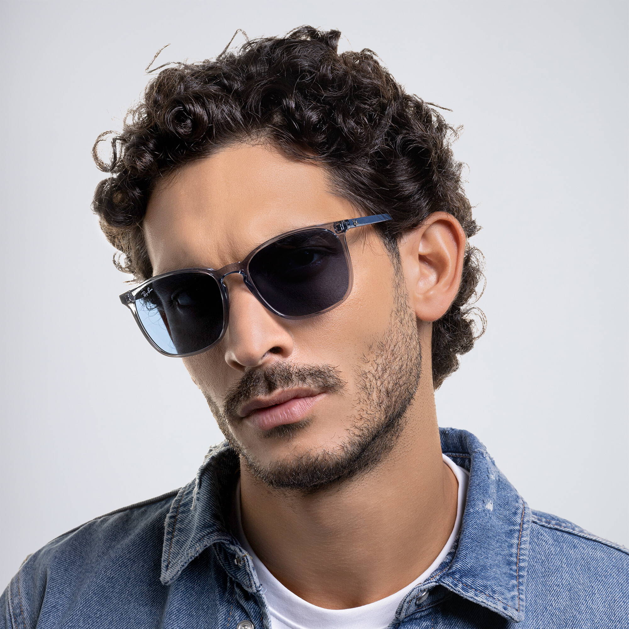 Shop Ray-Ban Unisex Square Sunglasses in Transparent Blue online.