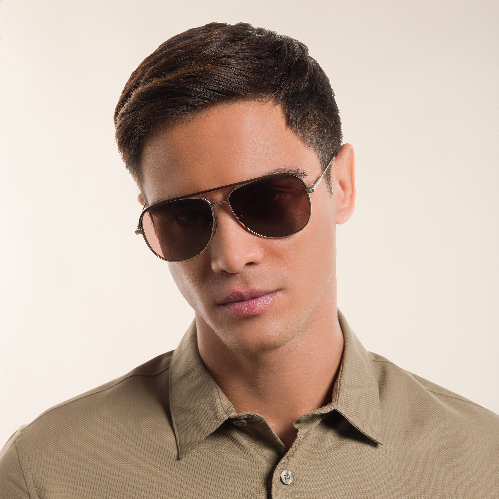 Shop BVLGARI Pilot Sunglasses in Brown/Matte Pale Gold online.