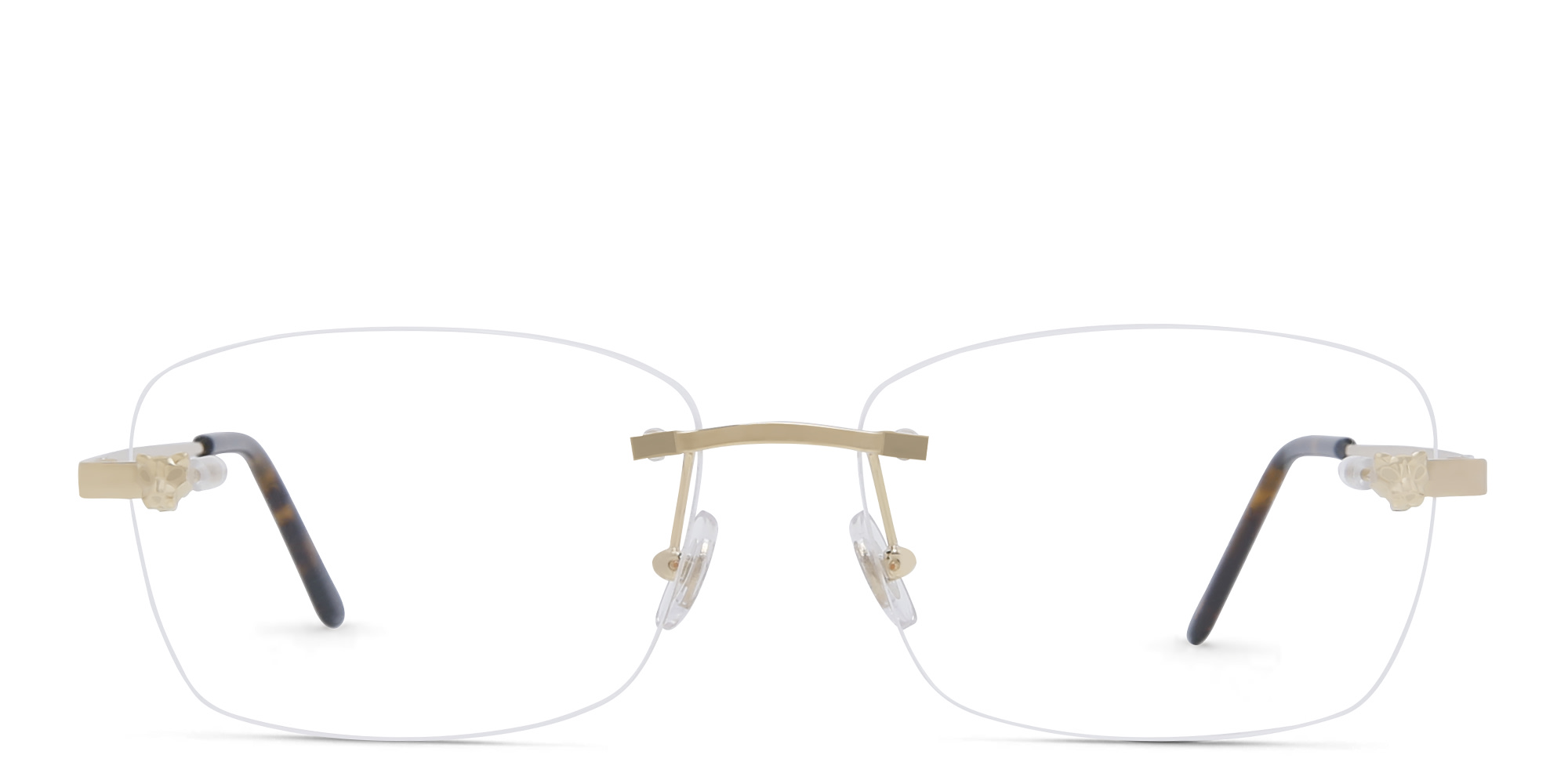 Shop Cartier Panthère de Cartier Rimless Wide Eyeglasses in Gold online.