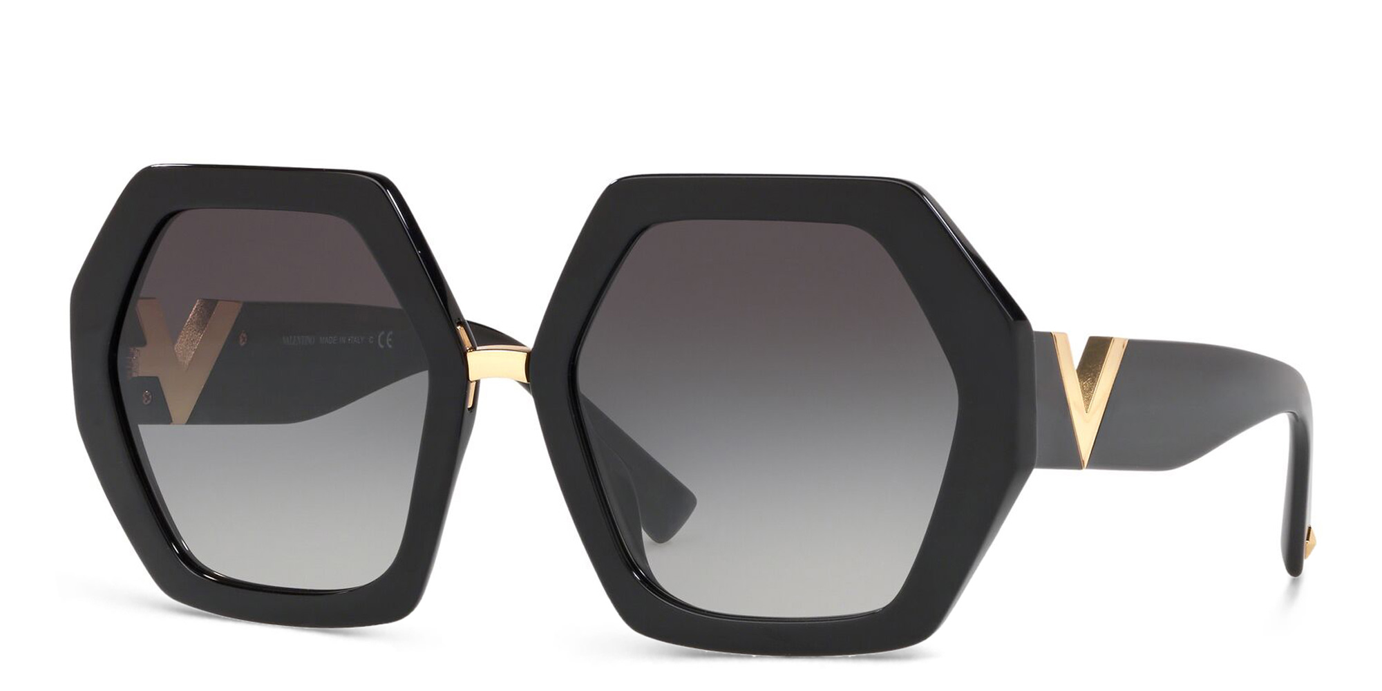 VALENTINO V Logo Oversized Irregular Sunglasses in Black – Product Photo 2
