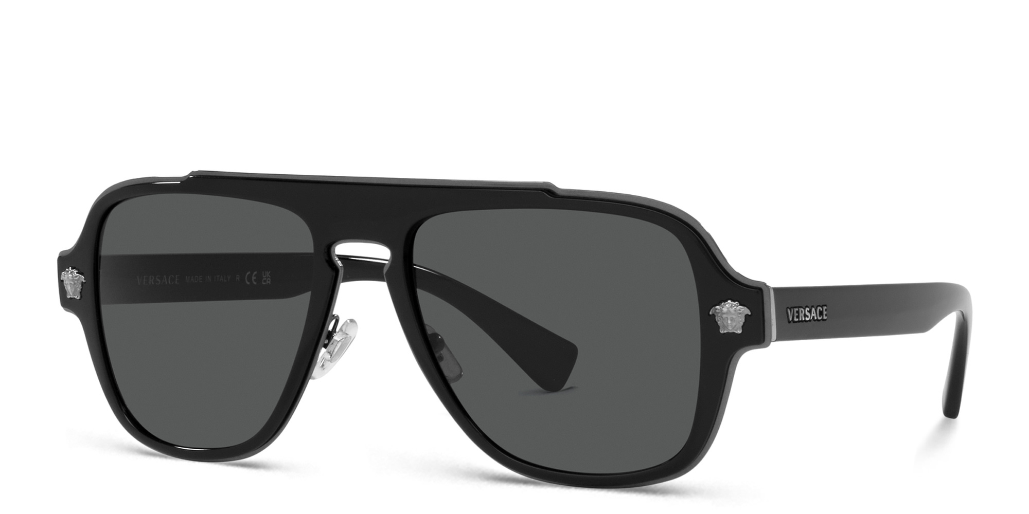 Shop VERSACE Aviator Sunglasses in Black online.