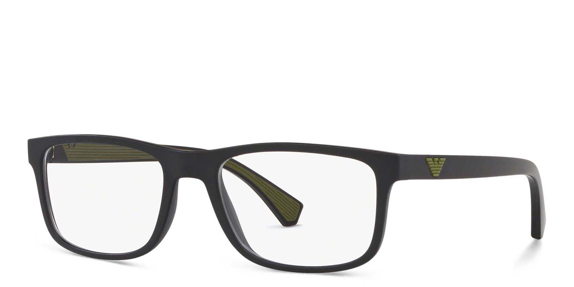 Emporio Armani Wide Rectangle Eyeglasses in Matte Black – Product Photo 2