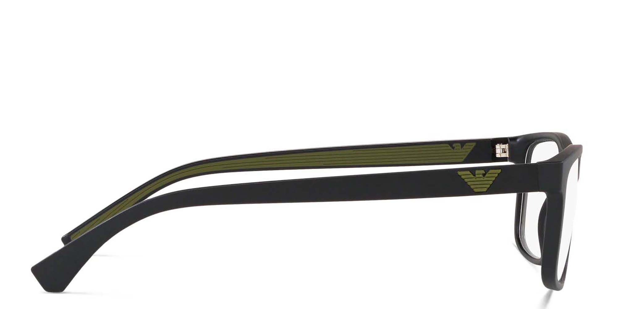 Emporio Armani Wide Rectangle Eyeglasses in Matte Black – Product Photo 3