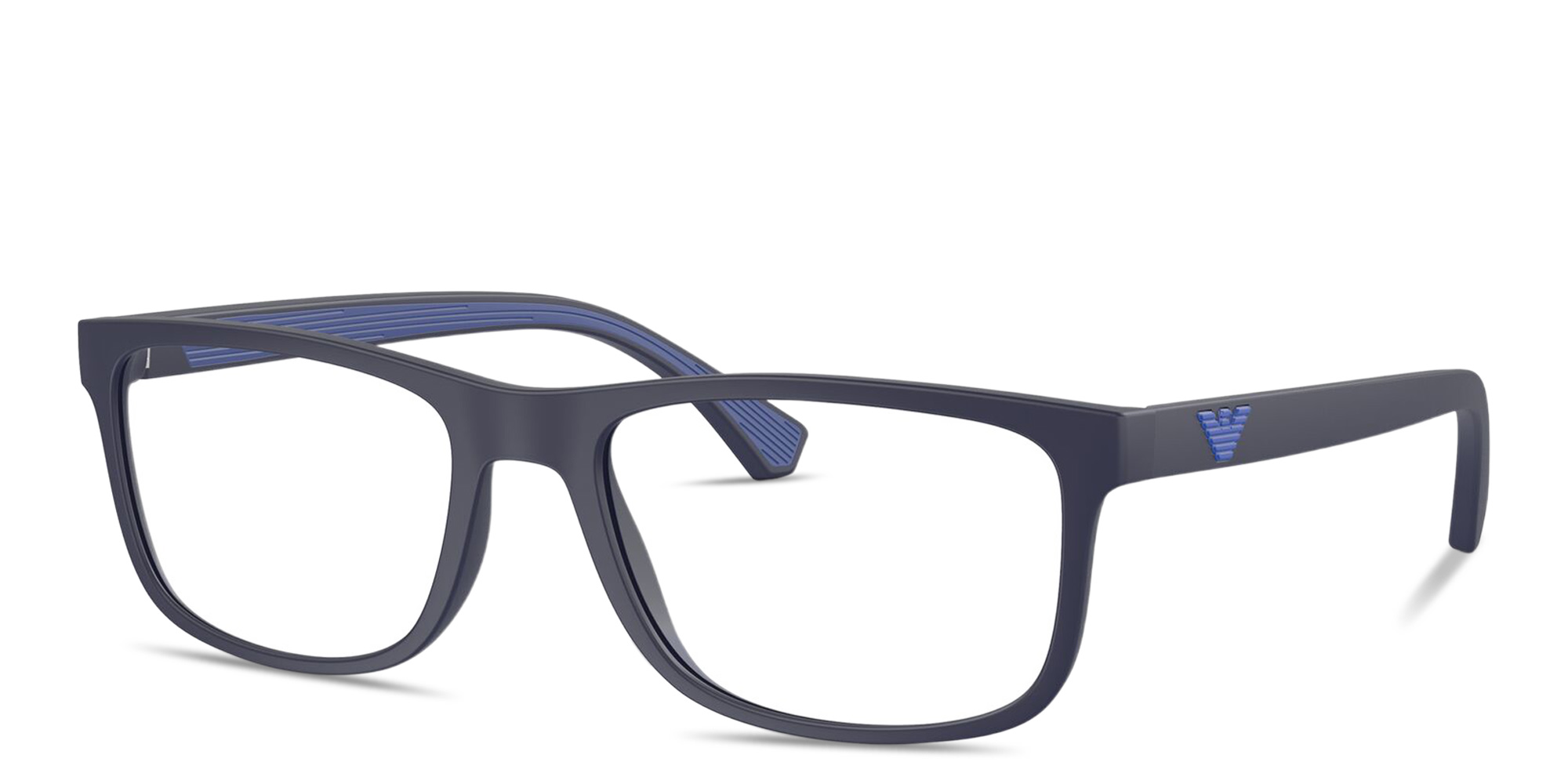 Shop Emporio Armani Eagle Logo Rectangle Eyeglasses in Blue online.