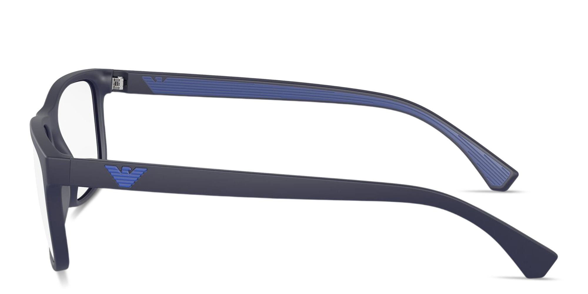 Shop Emporio Armani Eagle Logo Rectangle Eyeglasses in Blue online.