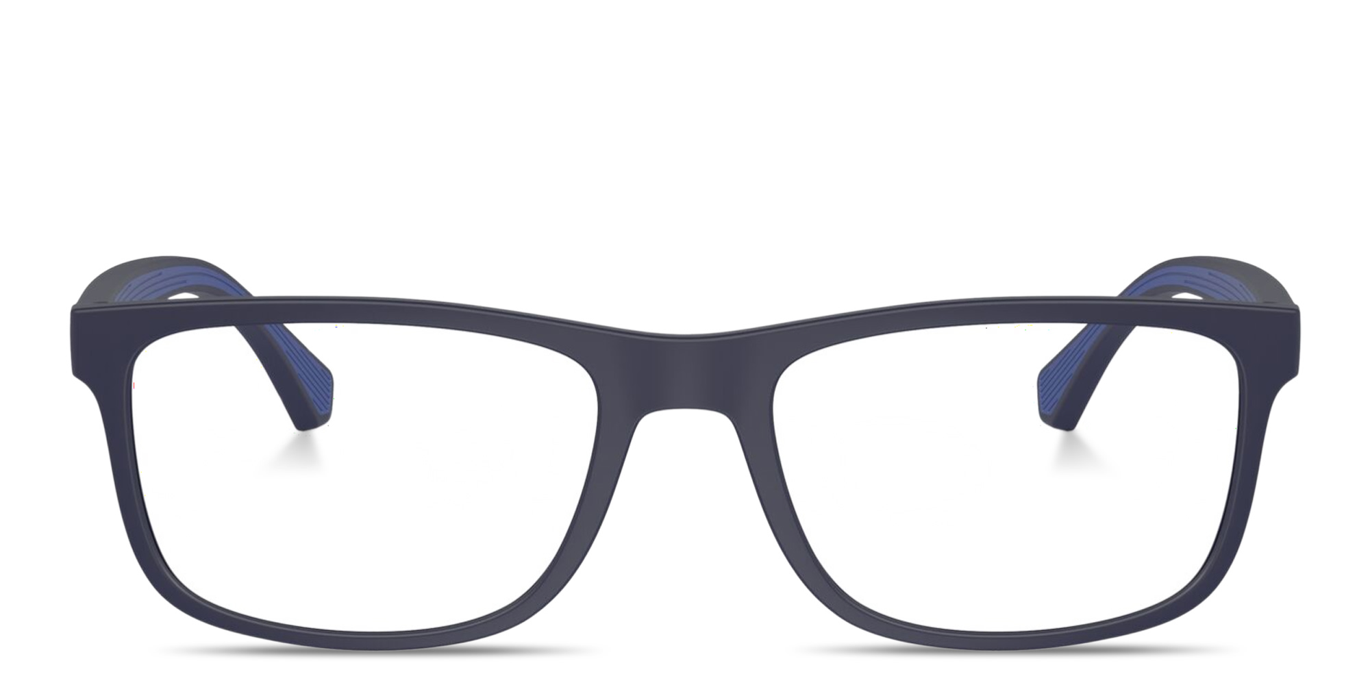 Shop Emporio Armani Eagle Logo Wide Rectangle Eyeglasses in Matte Blue online.
