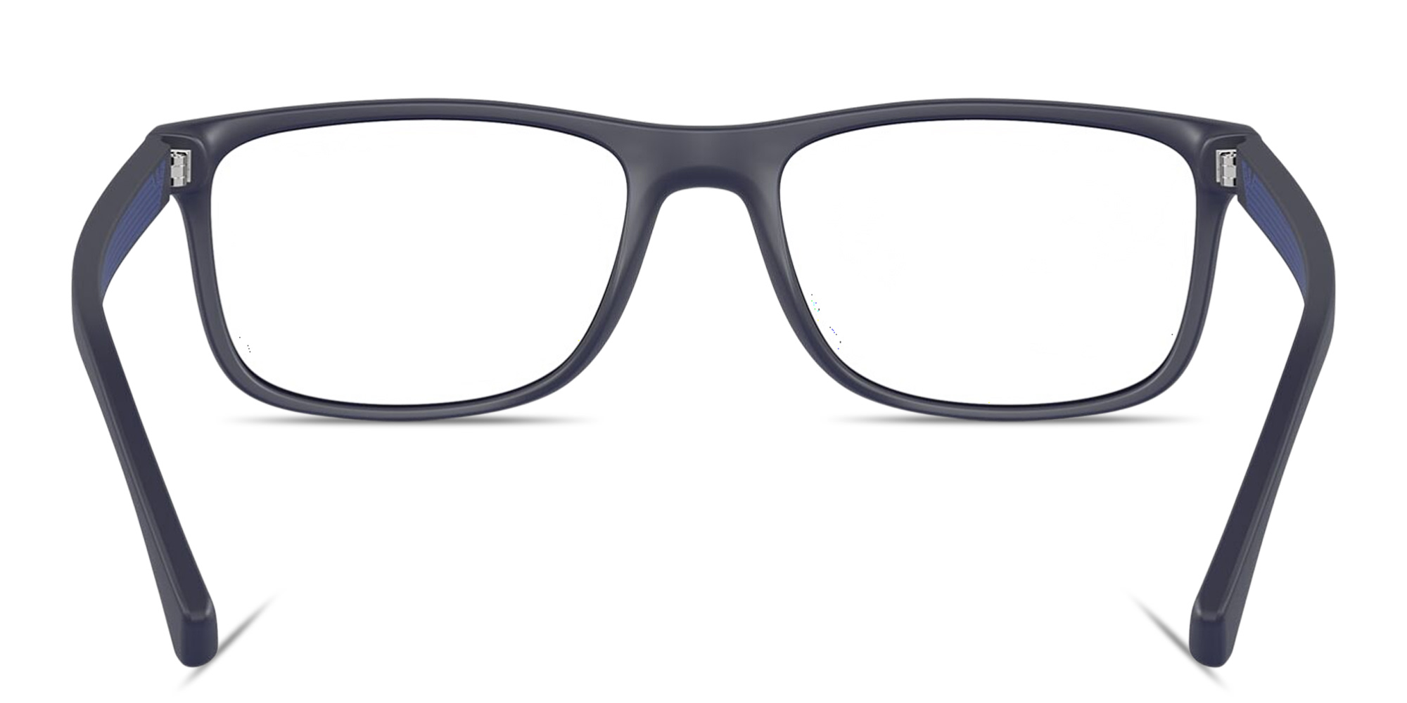 Shop Emporio Armani Eagle Logo Wide Rectangle Eyeglasses in Matte Blue online.