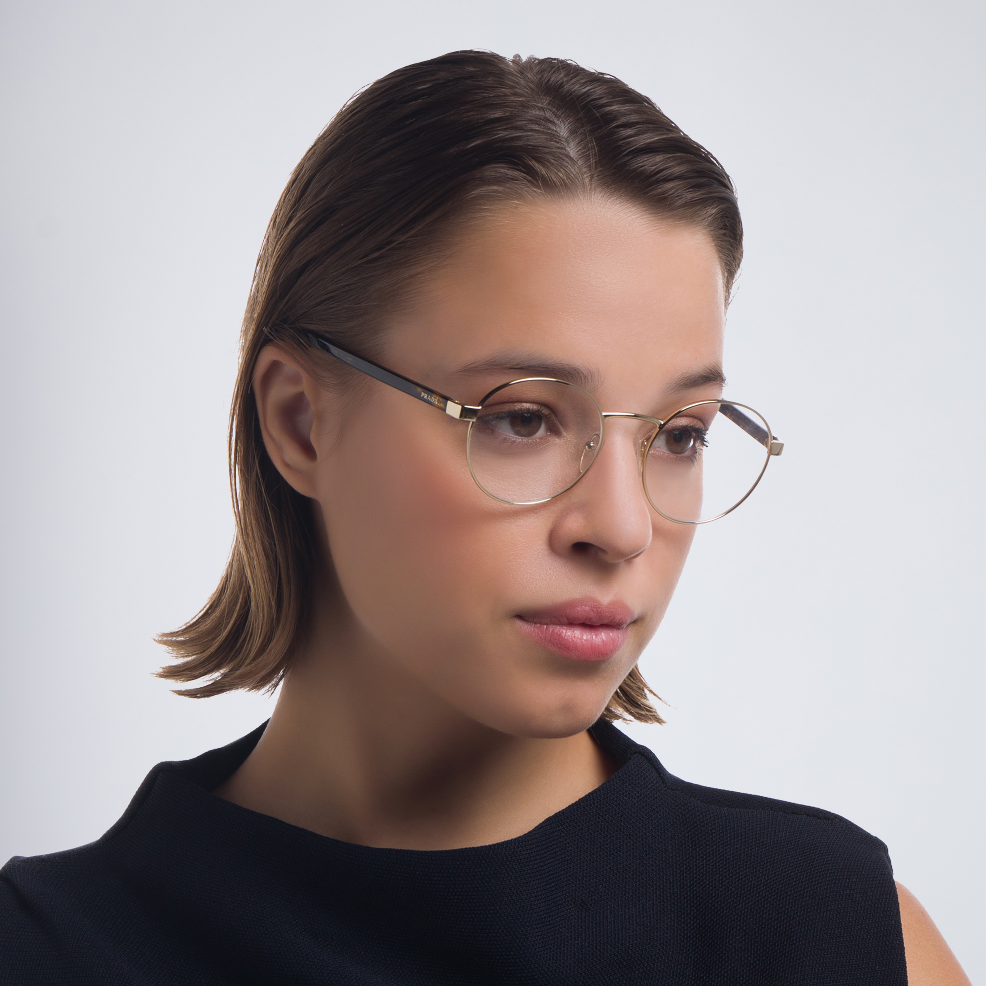 PRADA Round Eyeglasses in Pale Gold – Product Photo 6
