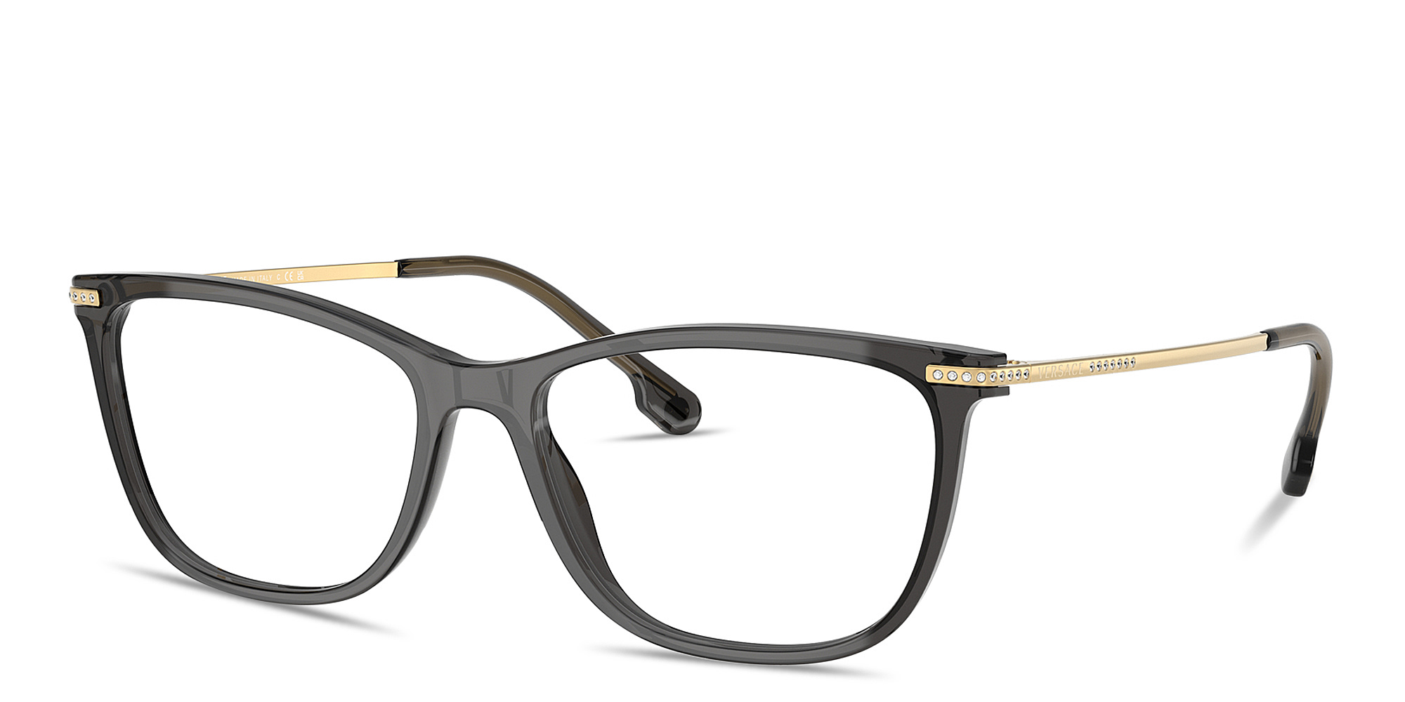 Shop VERSACE Daily Heritage Pillow Eyeglasses in Black Transparent online.