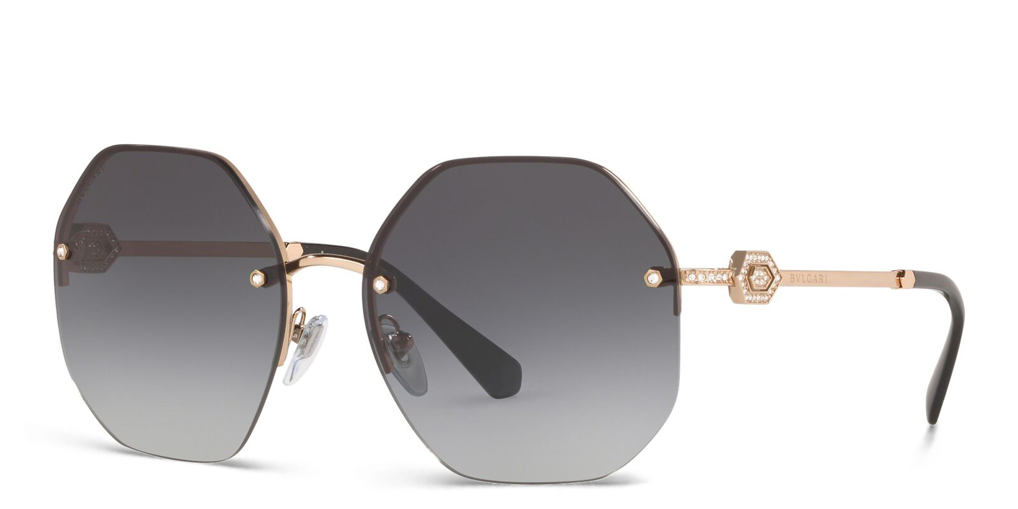 BVLGARI Half Rim Irregular Sunglasses in Pink Gold – Product Photo 2