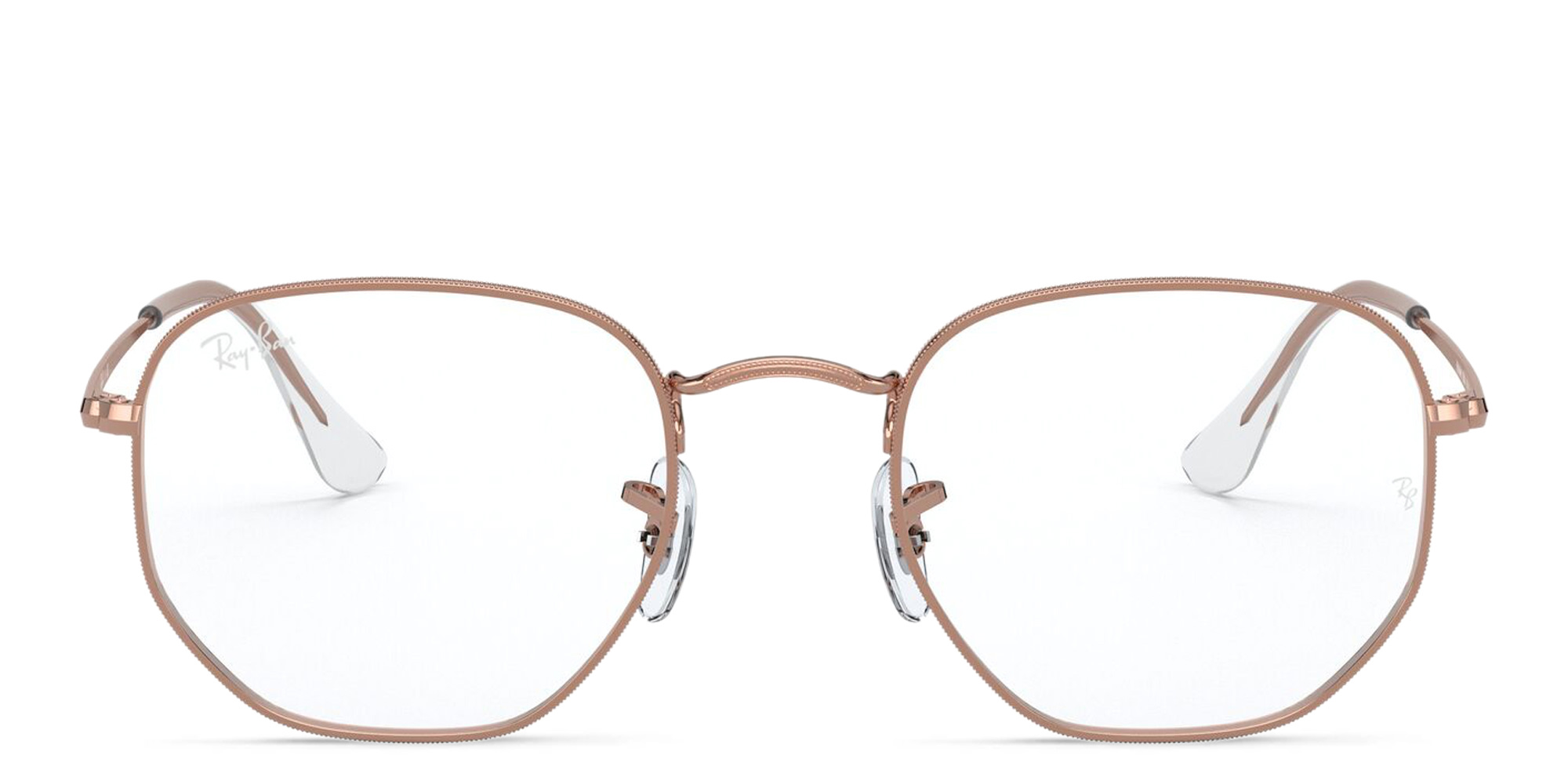نظارة طبية بإطار سداسي غير منتظم للجنسين من راي بان بلون ذهبي وردي - صورة المنتج 1
