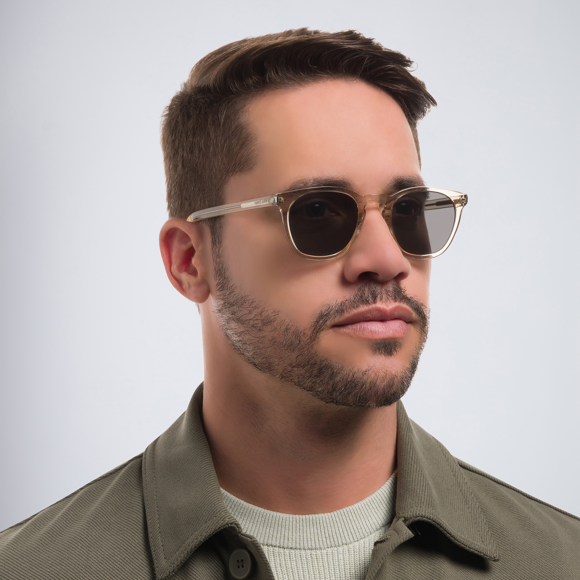 Shop SAINT LAURENT Unisex Round Sunglasses in Beige online.