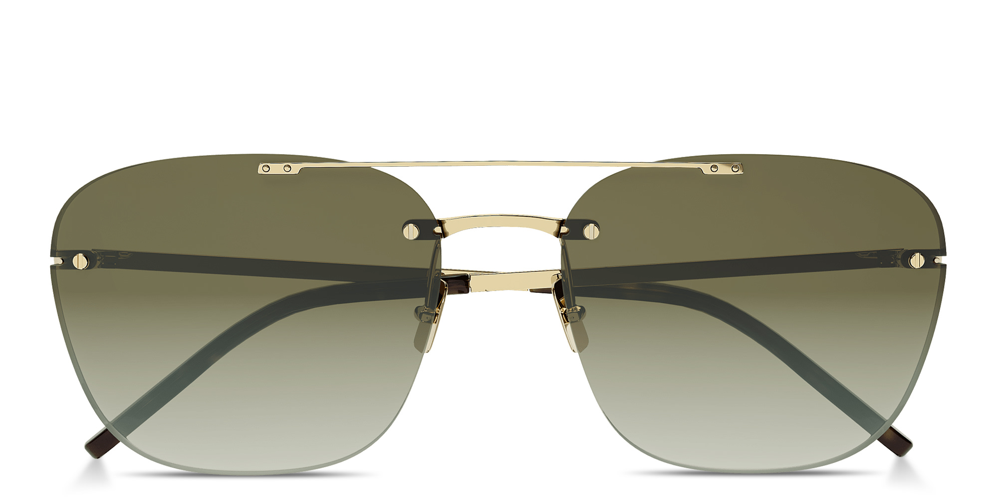 Shop SAINT LAURENT Engraved Logo Unisex Rimless Aviator Sunglasses in Light Gold online.