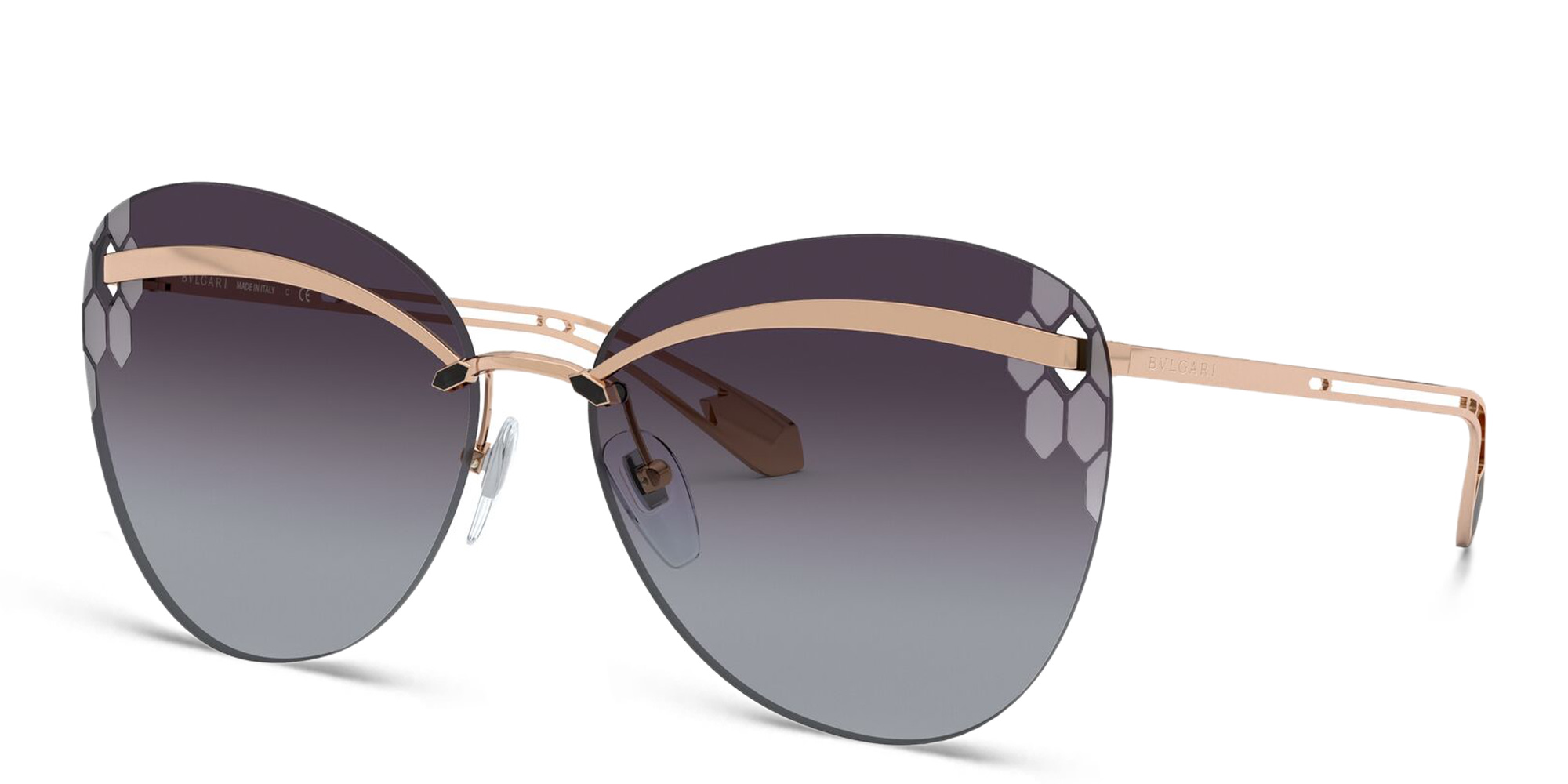 نظارة شمسية كات آي كبيرة بدون إطار من بولغري بلون وردي ذهبي - صورة المنتج 2