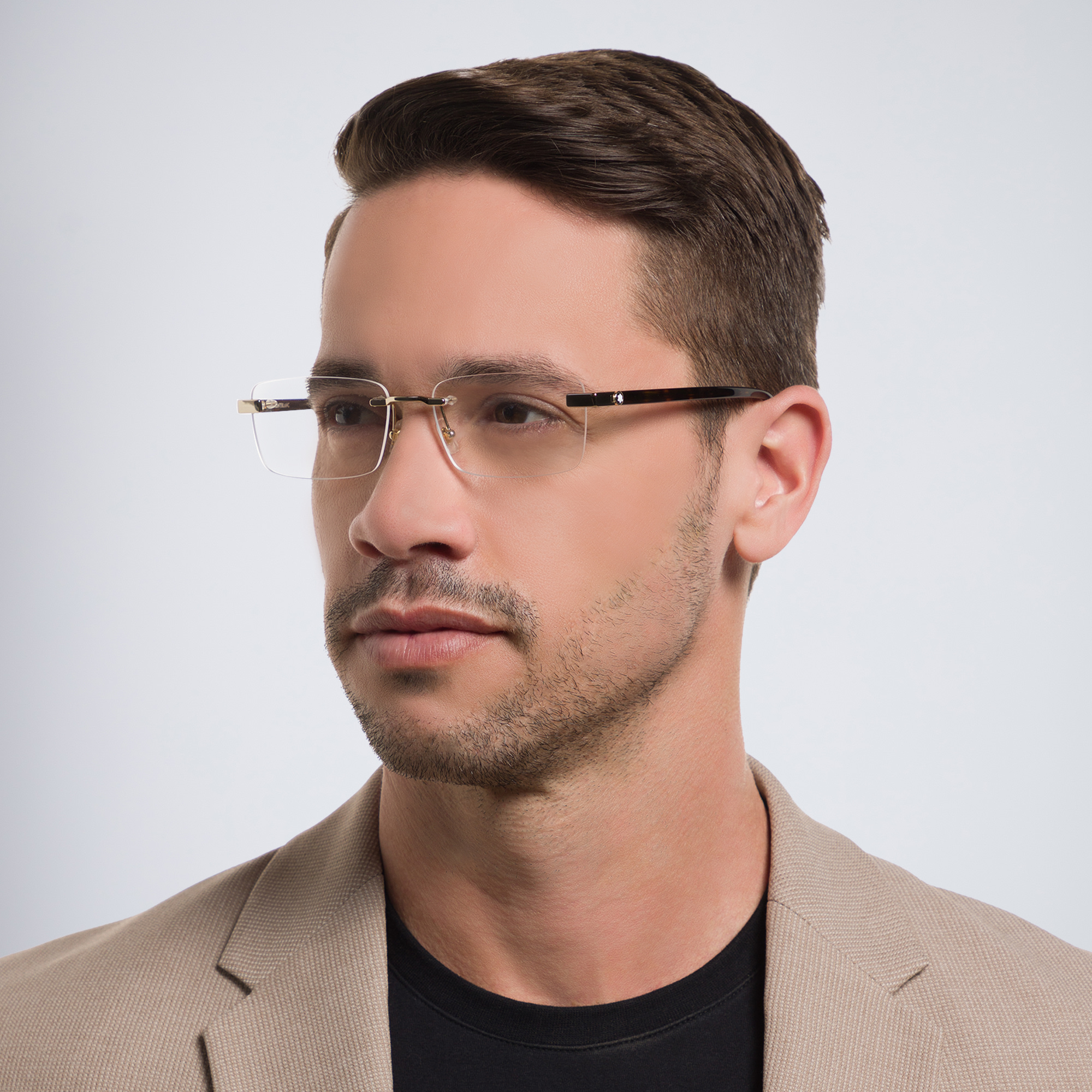 نظارة طبية مستطيلة كبيرة بنصف إطار من مونت بلانك بلون ذهبي - صورة المنتج 5