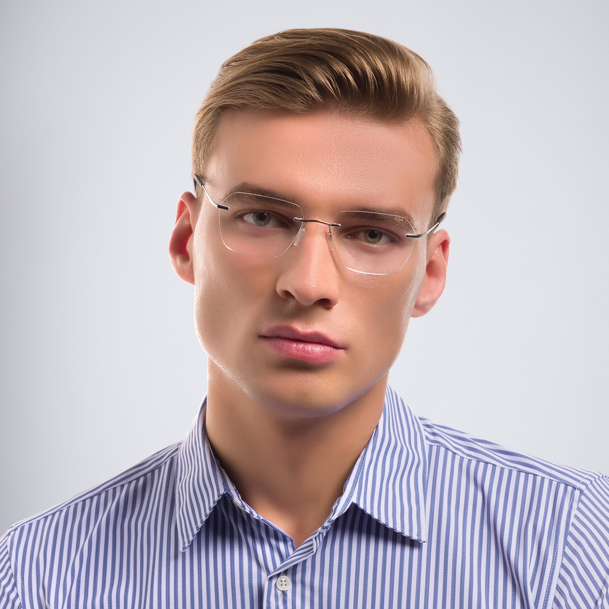 MONTBLANC Rimless Wide Rectangle Eyeglasses in Silver – Product Photo 6