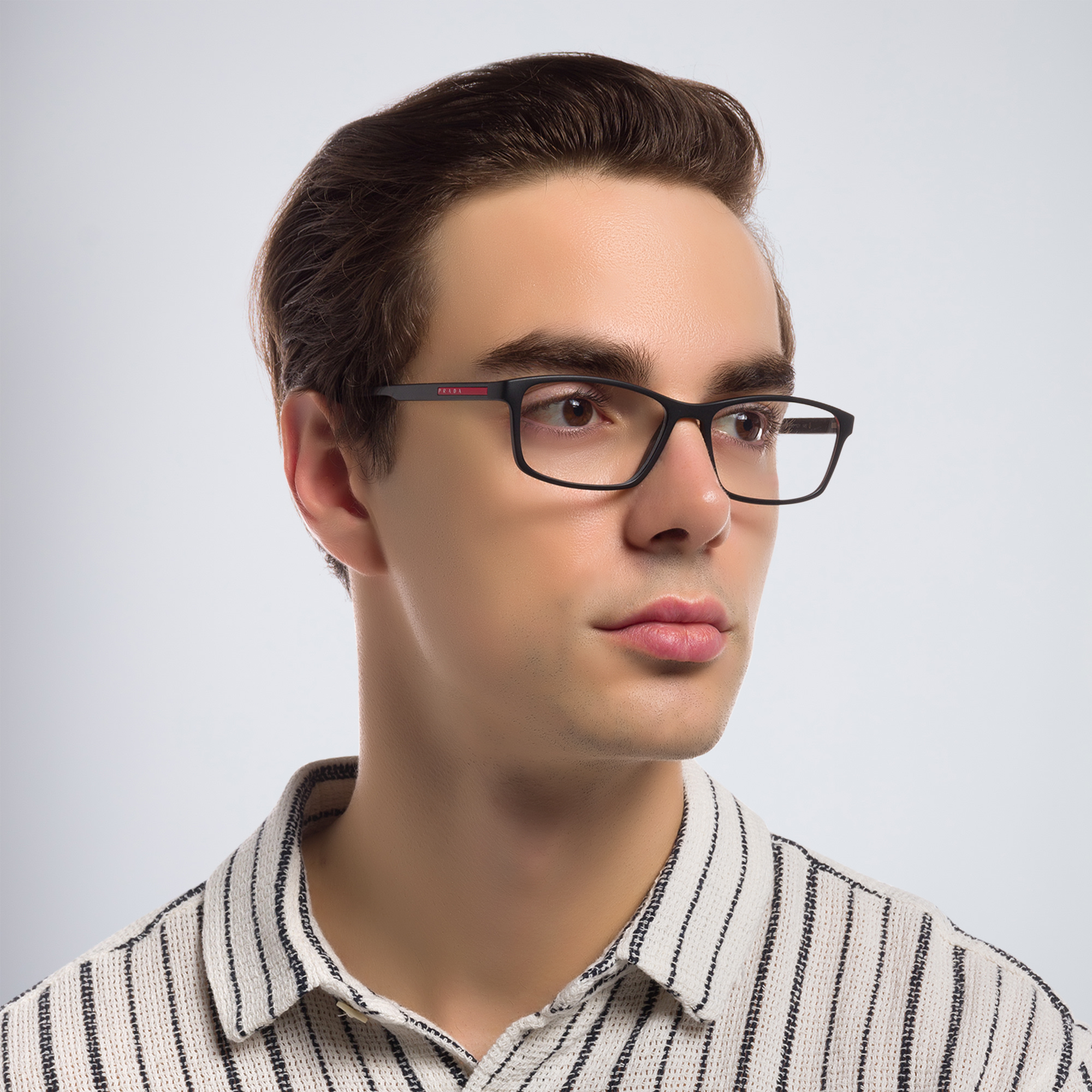 نظارة طبية مستطيلة من برادا لينيا روسا بلون أسود مطفي - صورة المنتج 6