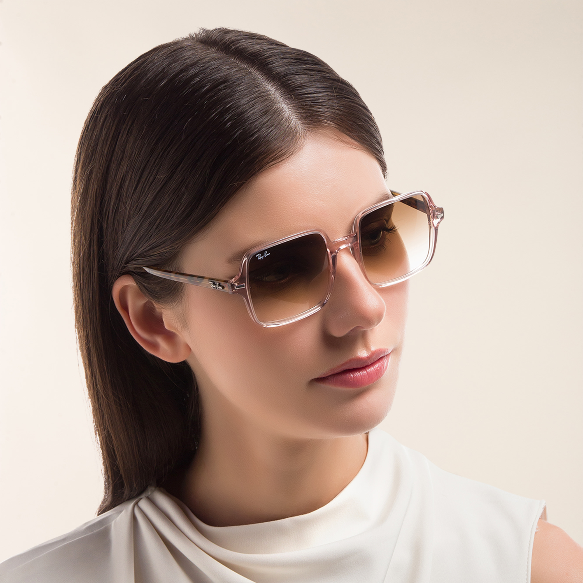 Ray-Ban Square II Sunglasses in Transparent Brown – Product Photo 6
