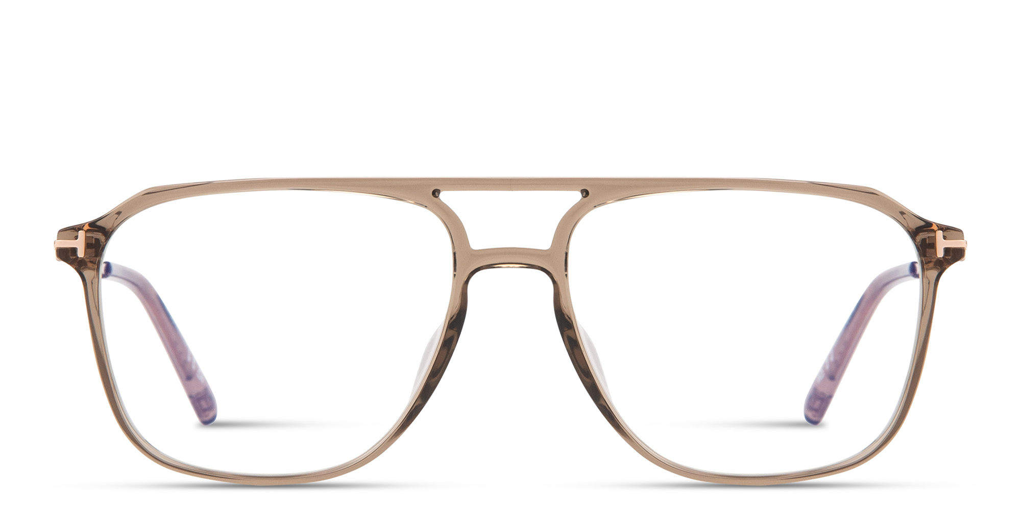 Shop TOM FORD T Logo Aviator Eyeglasses in Transparent light brown online.