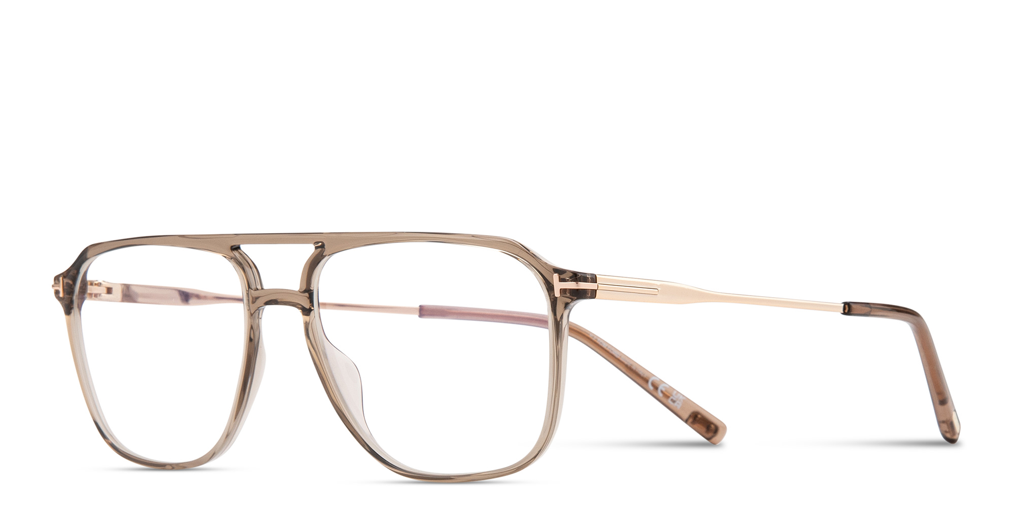 Shop TOM FORD T Logo Aviator Eyeglasses in Transparent light brown online.