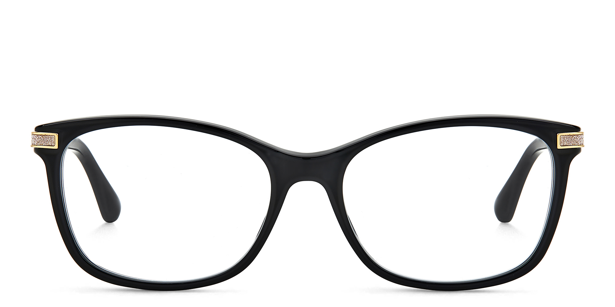 Shop JIMMY CHOO Wide Rectangle Eyeglasses in Black online.