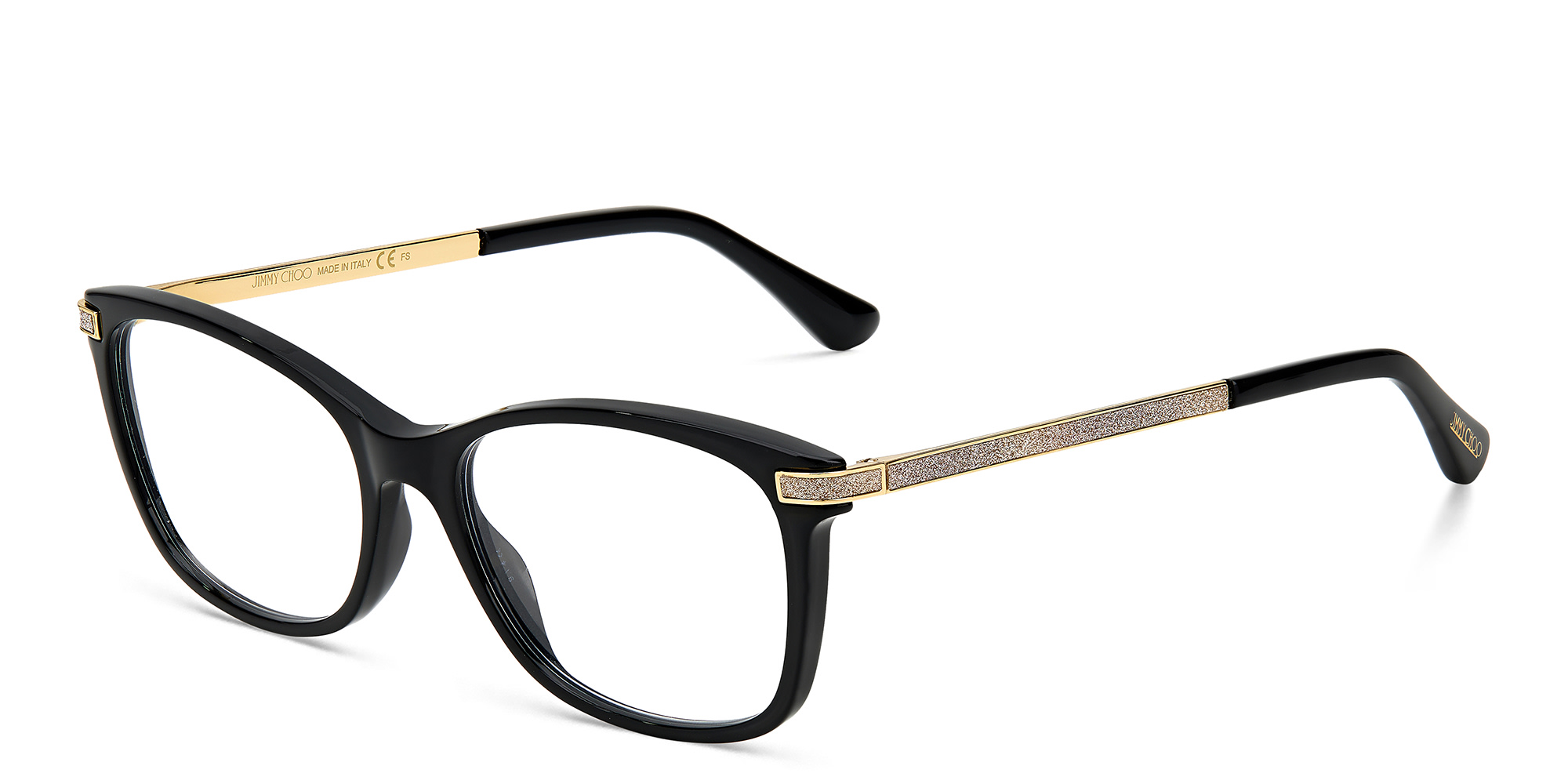Shop JIMMY CHOO Wide Rectangle Eyeglasses in Black online.