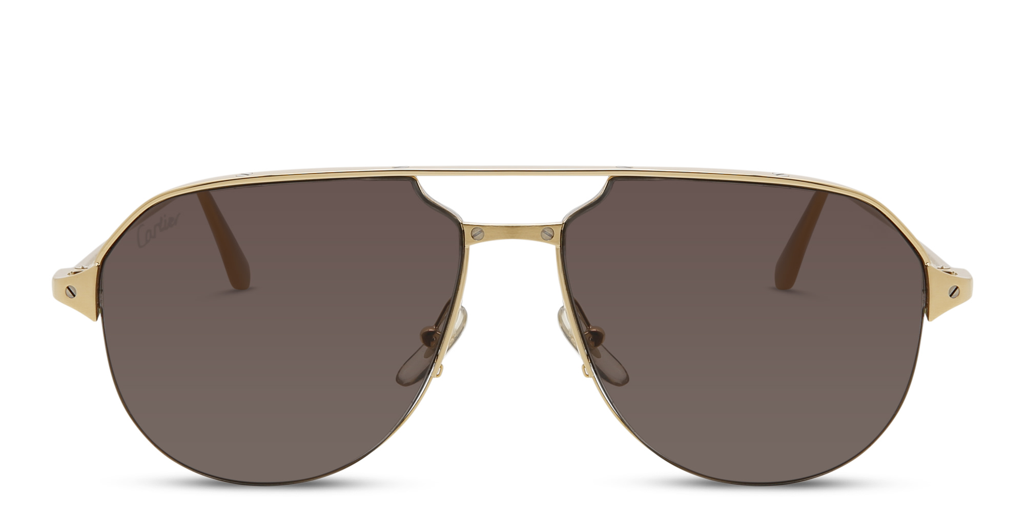 Shop Cartier Santos de Cartier Half-Rim Wide Aviator Sunglasses in Gold online.