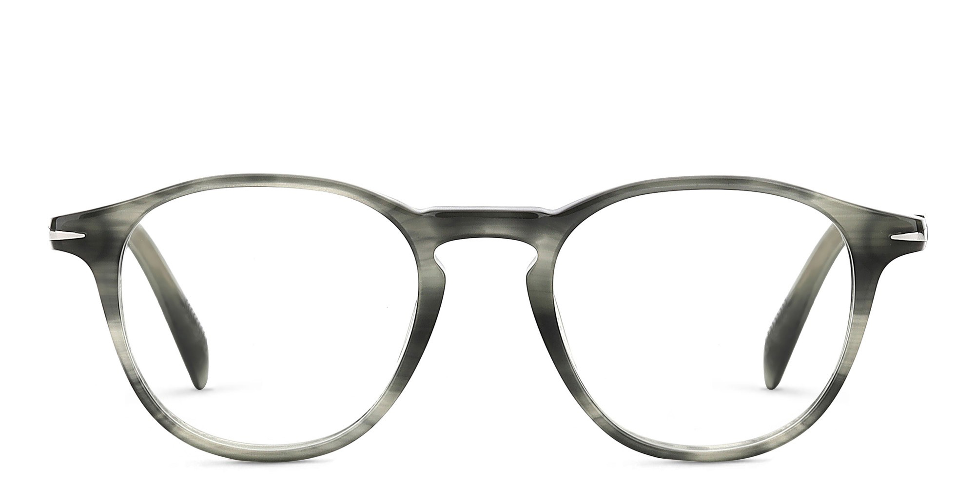 Shop DAVID BECKHAM Round Eyeglasses in Grey Horn online.