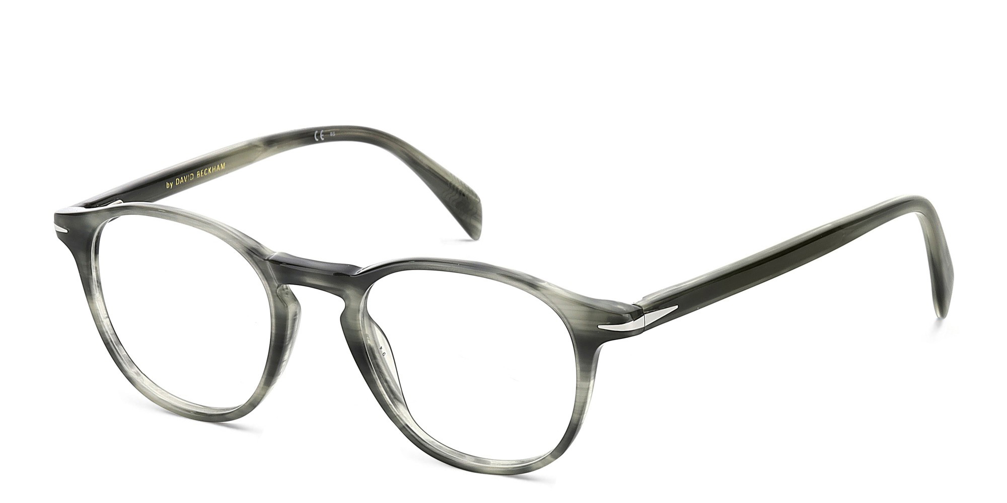 Shop DAVID BECKHAM Round Eyeglasses in Grey Horn online.